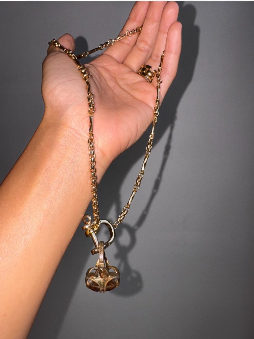 Vintage Custom-made Necklace w. 18 KT HGE Ring (Smokey Topaz)
